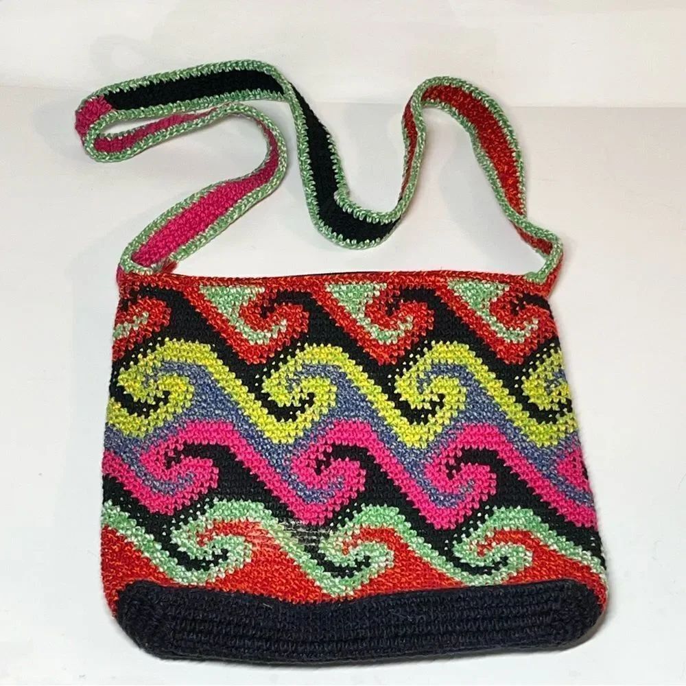 Bamboo Trading Co Handcrafted Colorful Chevron Zipper Close Crossbody Bag